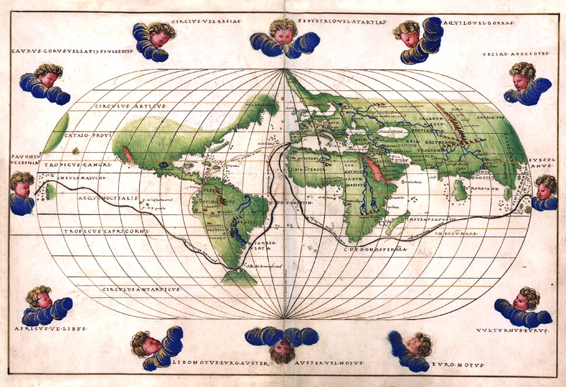 Wereldkaart Route Magelaen 1544 Battista Agnese